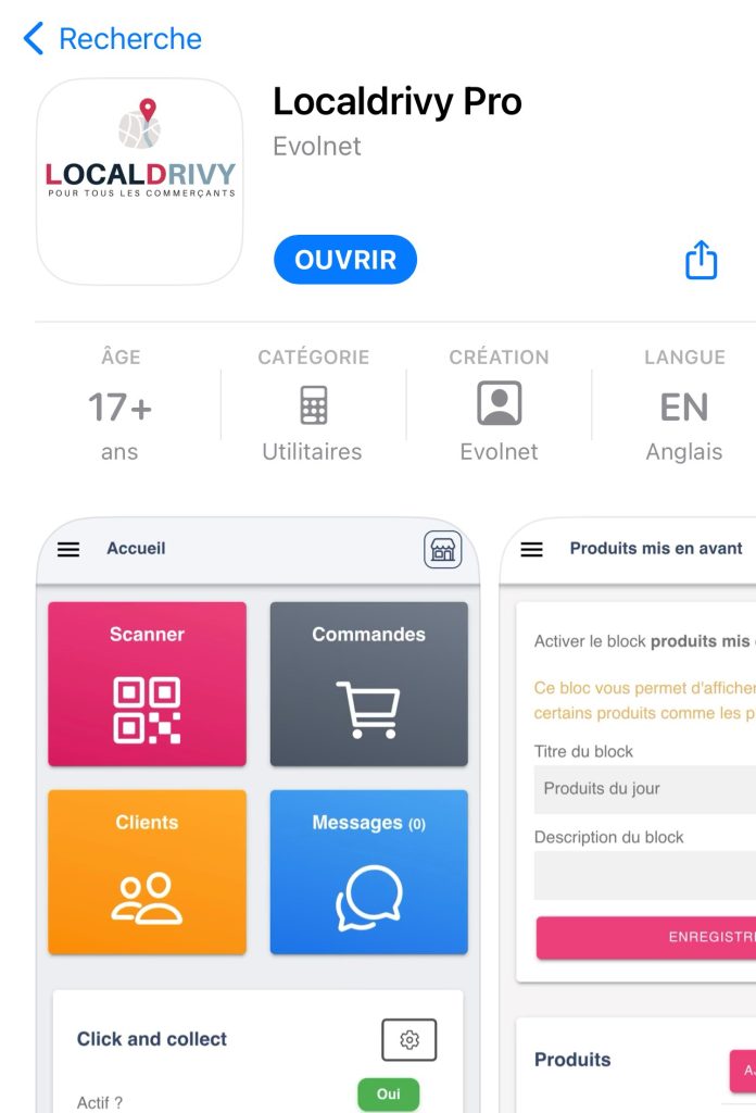 Application mobile App Store pour les commerçants - Localdrivy