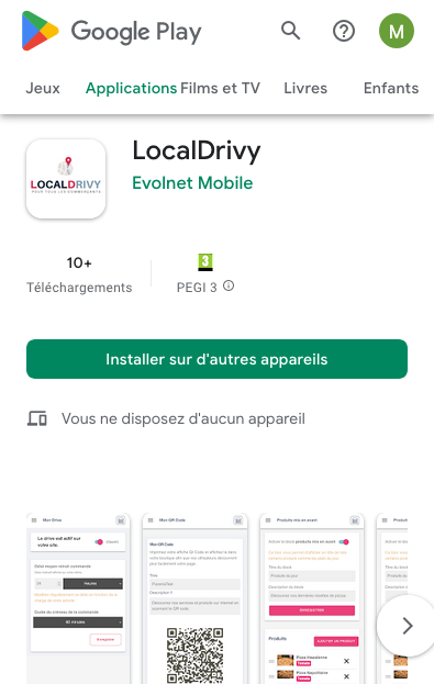 application localdrivy click and collect Playstore android